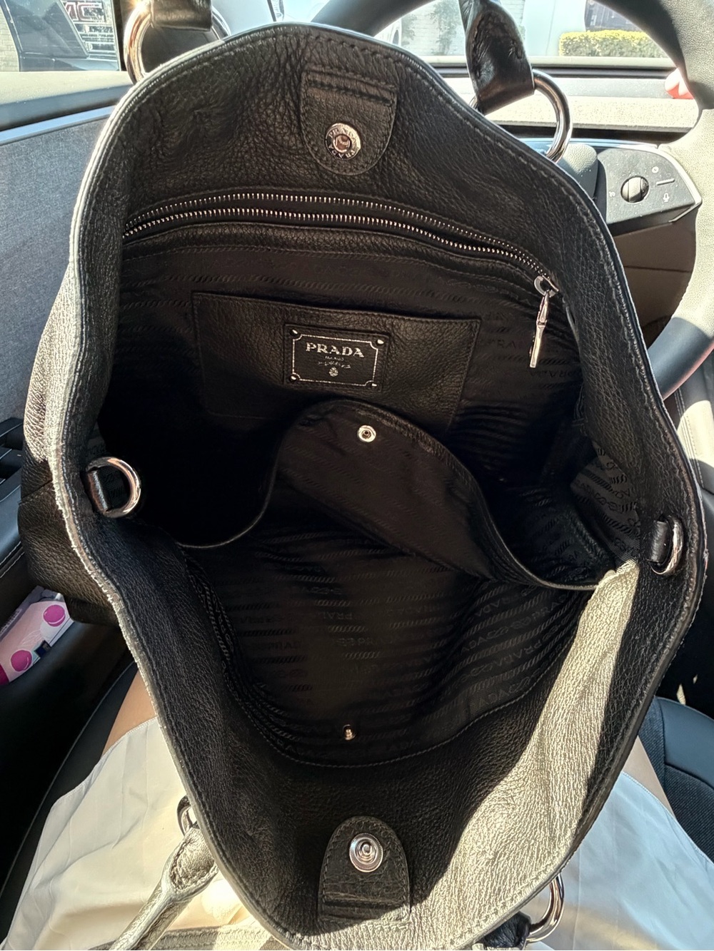 PRADA Black Vitello Daino Leather Large Shopping Tote Bag - Picture 5 of 6
